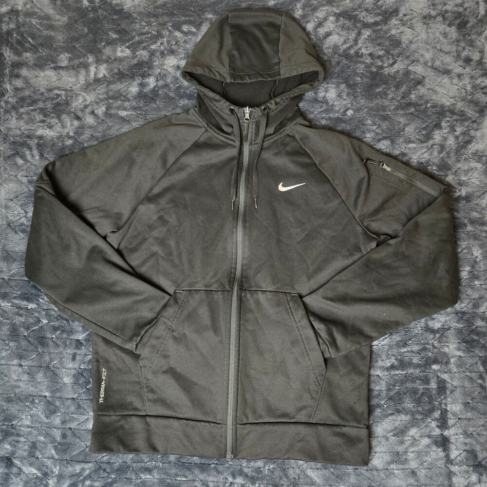 Nike Therma-Fit Men's Black Full Zip Hooded Fleece Hoodie Logo - Size M